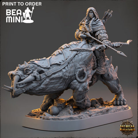 Hedlana the Impaler on Tuskerbeast | BeaMini Print to Order Miniatures