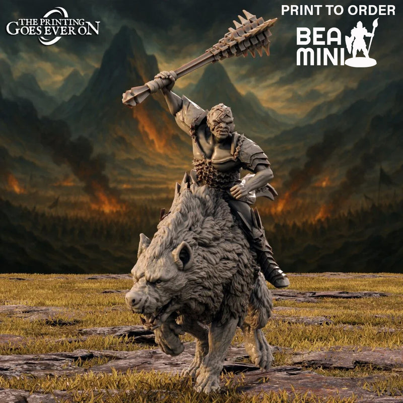 Brukh - Orc Fighter Mounted | BeaMini Print to Order Miniatures
