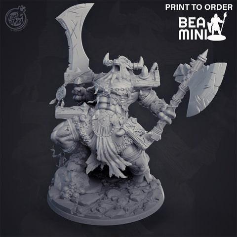 Dohnul - Minotaur Barbarian | BeaMini Print to Order Miniatures