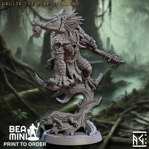 Drulsk the Mire Speaker - Lizardman Druid | BeaMini Print to Order Miniatures