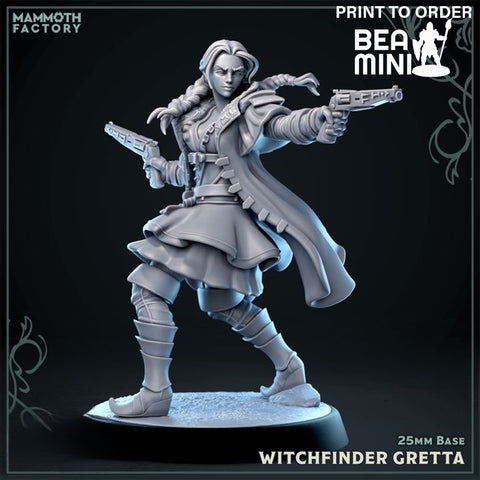 Witchfinder Gretta, Human Rogue | BeaMini Print to Order Miniatures