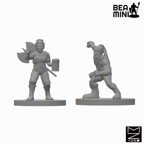 Dwarf Tavern Brawlers | BeaMini Unpainted RPG Miniatures