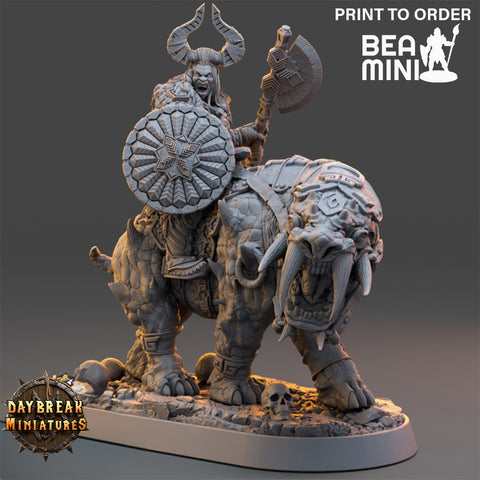 Ingar the Cleaver on Tuskerbeast | BeaMini Print to Order Miniatures