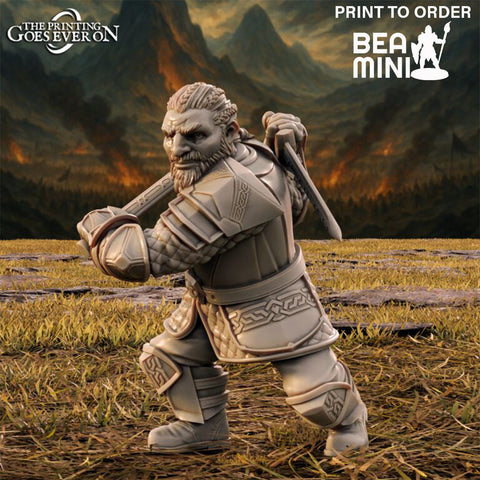 Faldin - Dwarven Fighter | BeaMini Print to Order Miniatures