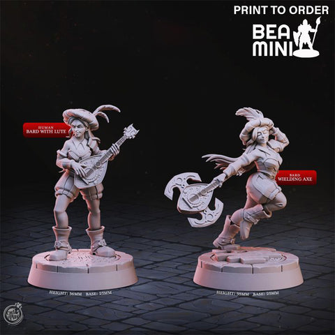 Human Female Bard | BeaMini Print to Order Miniatures