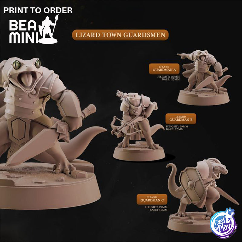 Lizardfolk Town Guardsmen | BeaMini Print to Order Miniatures