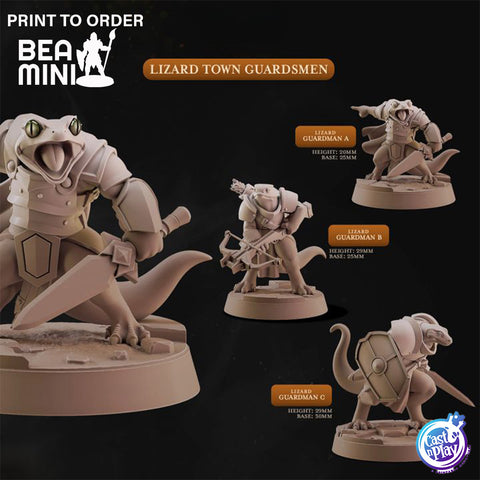 Lizardfolk Town Guardsmen | BeaMini Print to Order Miniatures