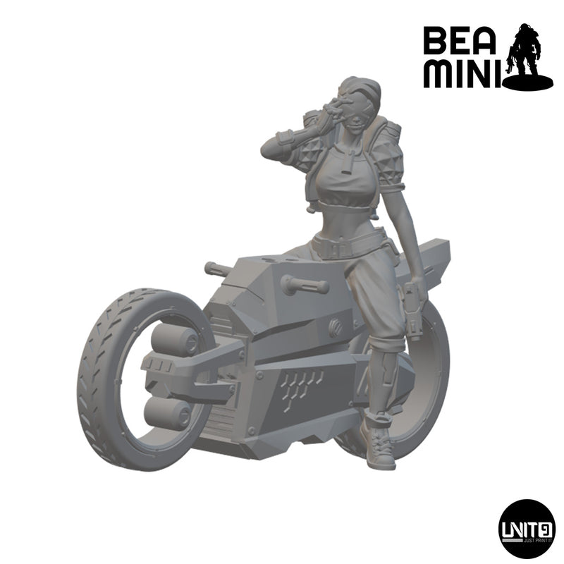 Sophia Powell on Motorcycle | BeaMini Unpainted Sci-fi Miniatures