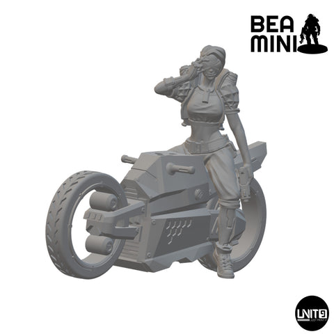 Sophia Powell on Motorcycle | BeaMini Unpainted Sci-fi Miniatures