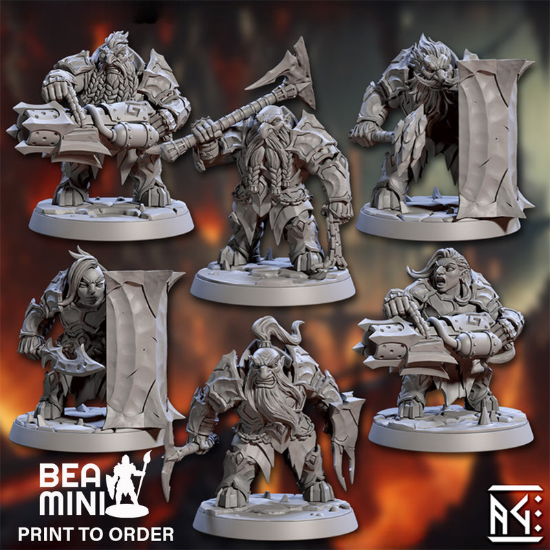 Magmaforged Dwarf War Band | BeaMini Print to Order Miniatures