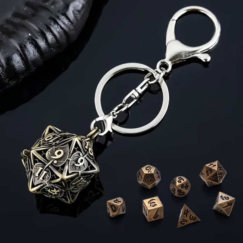 Nature's Locket Dice Keychain with 7 Piece Mini Metal Polyhedral Dice Set