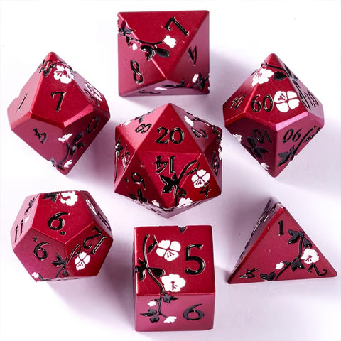 Oleander - 7 Piece Metal Polyhedral Dice Set & Dice Case