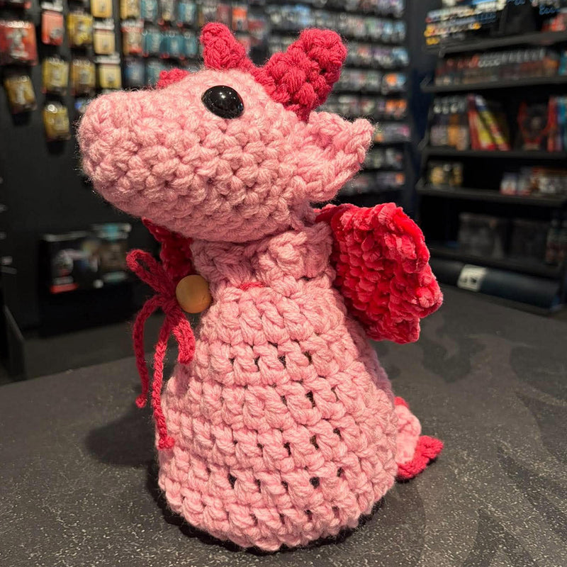 Handmade Crochet Dice Dragon - Light Pink