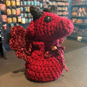 Handmade Crochet Dice Dragon - Red and Black