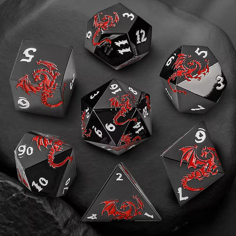 Shadow Drake - 7 Piece Metal Polyhedral Dice Set & Dice Case