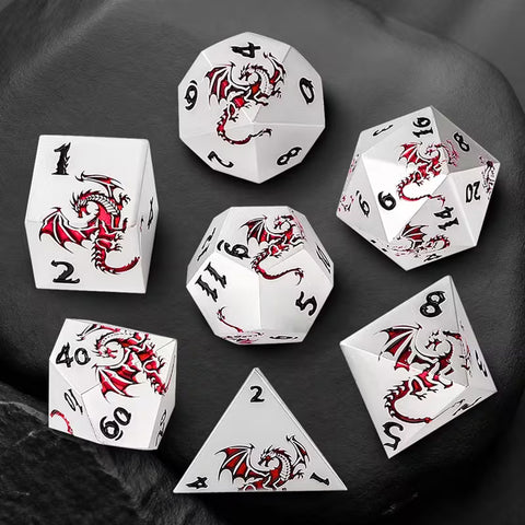 Silvara - 7 Piece Metal Polyhedral Dice Set & Dice Case
