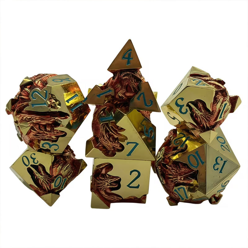 Gilded Hatchling - 7 Piece Metal Polyhedral Dice Set & Dice Case