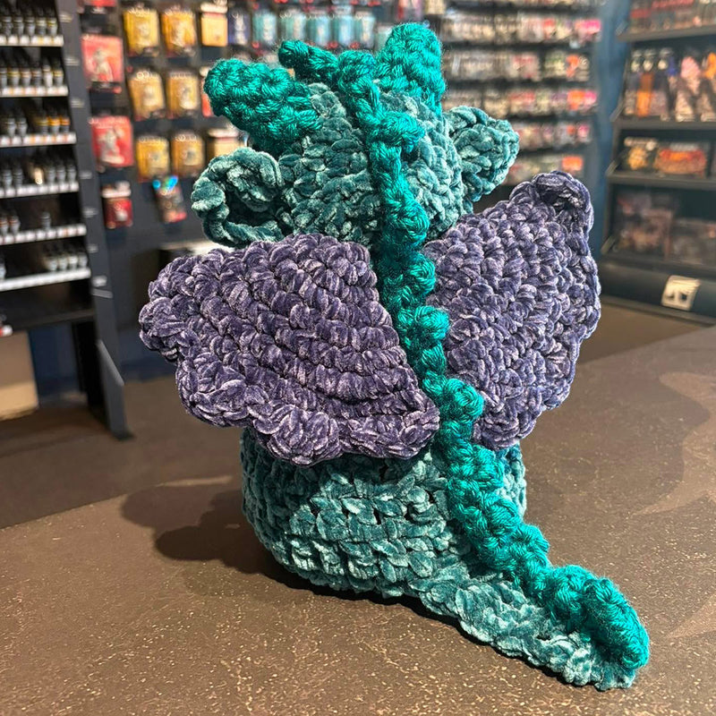Handmade Crochet Dice Dragon - Turquoise and Purple