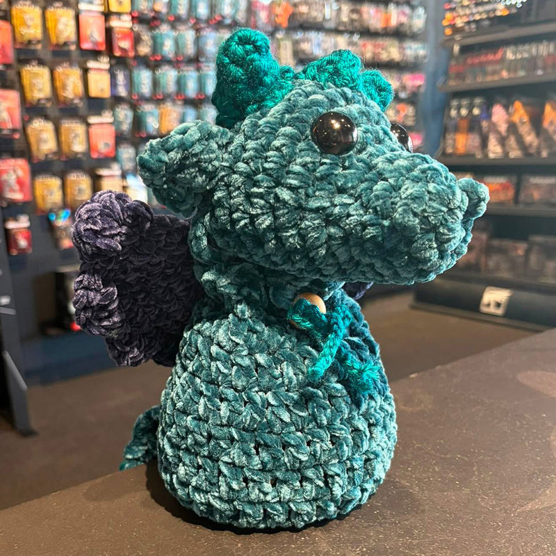 Handmade Crochet Dice Dragon - Turquoise and Purple