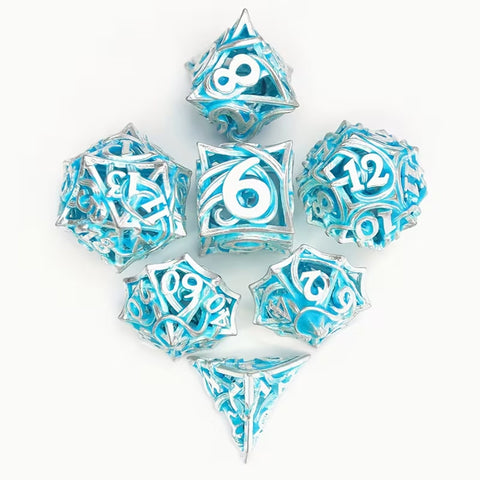 Ultraviolet Crystal - 7 Piece Metal Polyhedral Dice Set & Dice Case