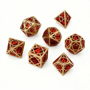 Vermillion Might - 7 Piece Hollow Metal Polyhedral Dice Set & Dice Case