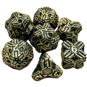 Violent Vertices - 7 Piece Hollow Metal Polyhedral Dice Set & Dice Case