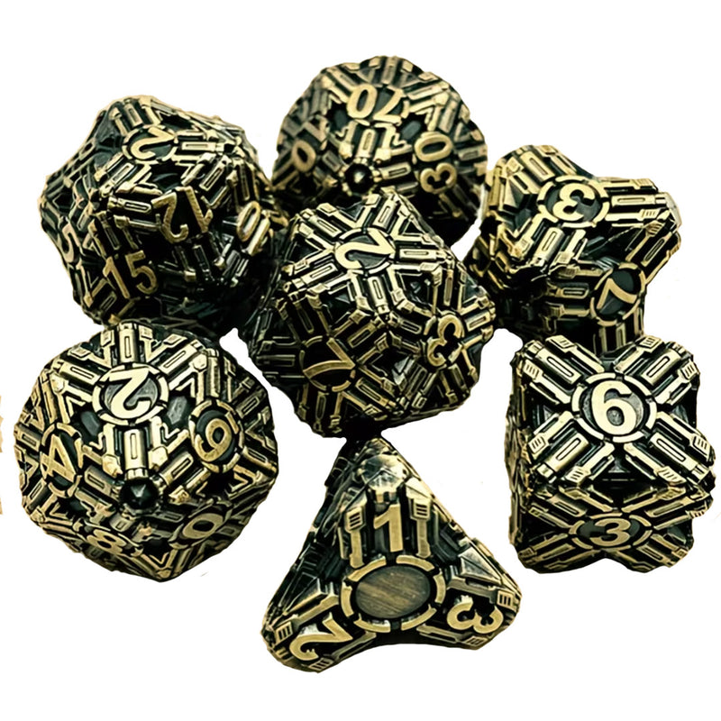 Violent Vertices - 7 Piece Hollow Metal Polyhedral Dice Set & Dice Case
