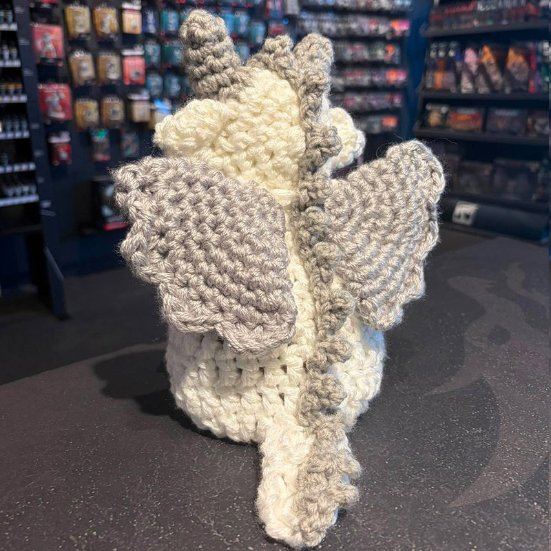 Handmade Crochet Dice Dragon - White and Grey