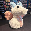 Handmade Crochet Dice Dragon - White, Pink, Blue