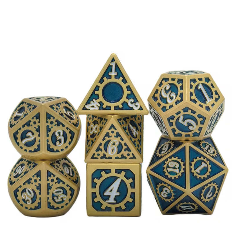 Wizard Time! - 7 Piece Metal Polyhedral Dice Set & Dice Case