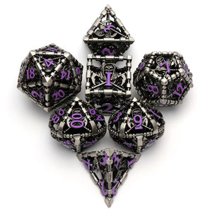 Yamaraja - 7 Piece Hollow Metal Polyhedral Dice Set & Dice Case