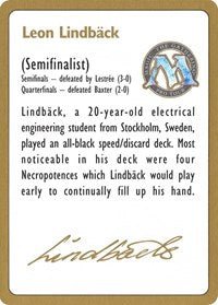 1996 Leon Lindback Biography Card [World Championship Decks] - Bea DnD Games