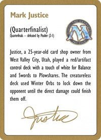 1996 Mark Justice Biography Card [World Championship Decks] - Bea DnD Games