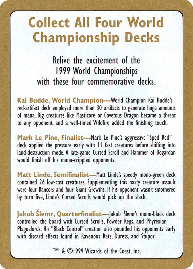 1999 World Championships Ad [World Championship Decks 1999] - Bea DnD Games