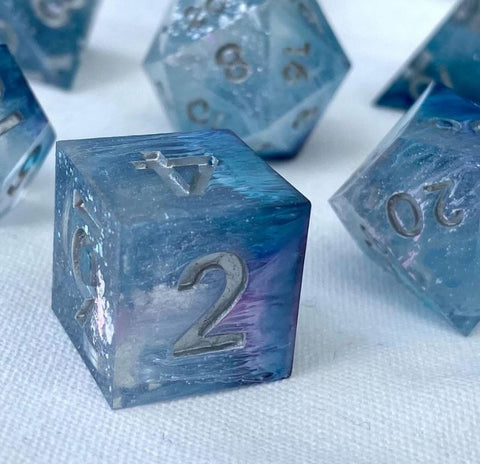A Splash of Winter - New Zealand Made Handcrafted Dice Set by Tui Dice - Bea DnD Games