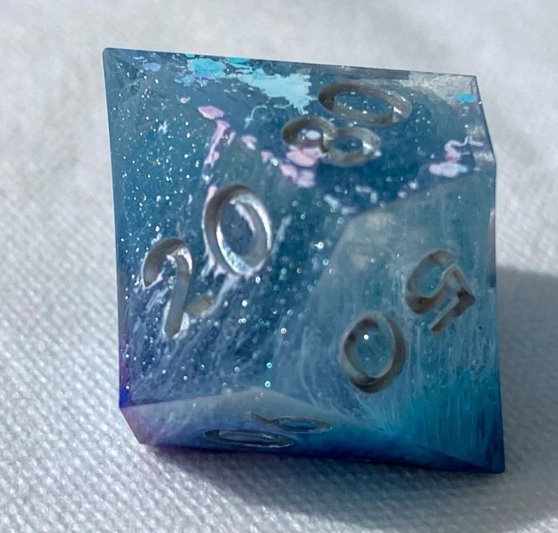 A Splash of Winter - New Zealand Made Handcrafted Dice Set by Tui Dice - Bea DnD Games