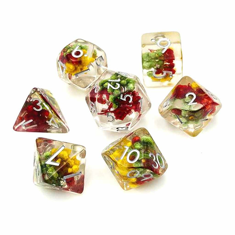 A Stitch In Time - 7 Piece Polyhedral Dice Set + Dice Bag - Bea DnD Games
