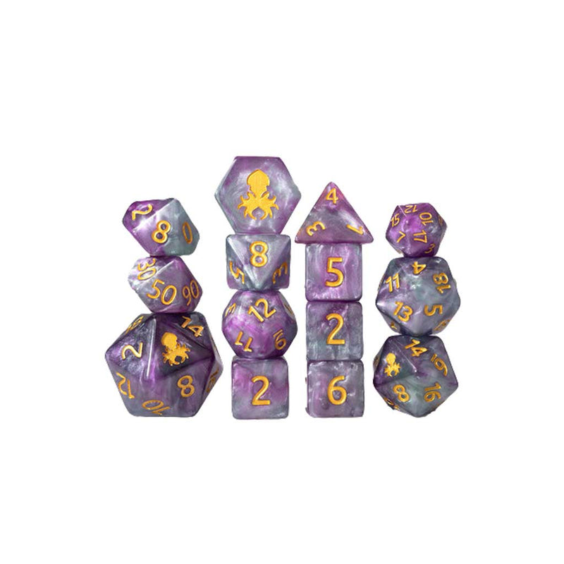 Alchemical Death 14pc Dice Set by Kraken Dice + Dice Bag - Bea DnD Games