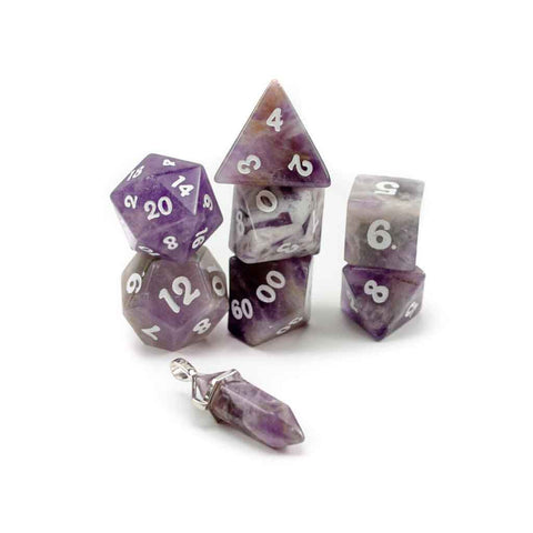 Amethyst Handcrafted Gemstone Dice by Level Up Dice - Bea DnD Games