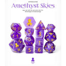 Amethyst Skies 14pc Dice Set by Kraken Dice + Dice Bag - Bea DnD Games