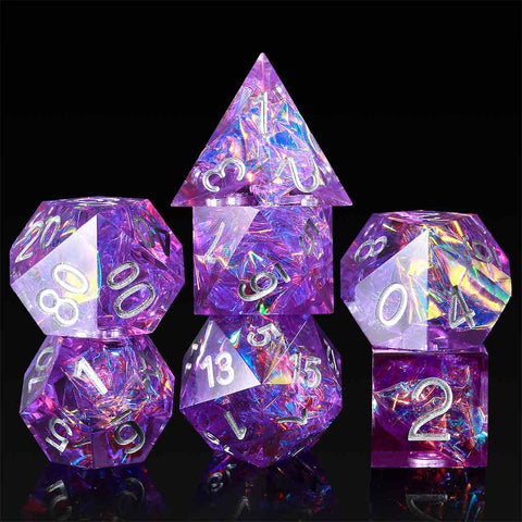 Ametrine Adventure Handcrafted Sharp Edge Dice Set & Dice Case - Bea DnD Games