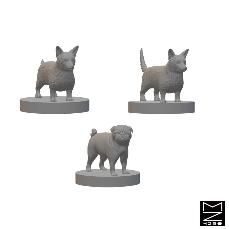 Animal Companions - Pug & Corgis | BeaMini Unpainted D&D Miniatures - Bea DnD Games