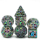 Anointed Skulls 7 Piece Hollow Metal Polyhedral Dice Set & Dice Case - Bea DnD Games