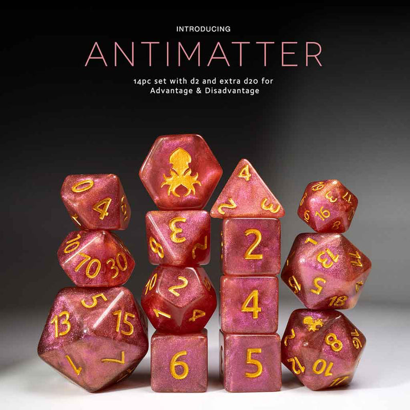 Antimatter 14pc Dice Set by Kraken Dice + Dice Bag - Bea DnD Games