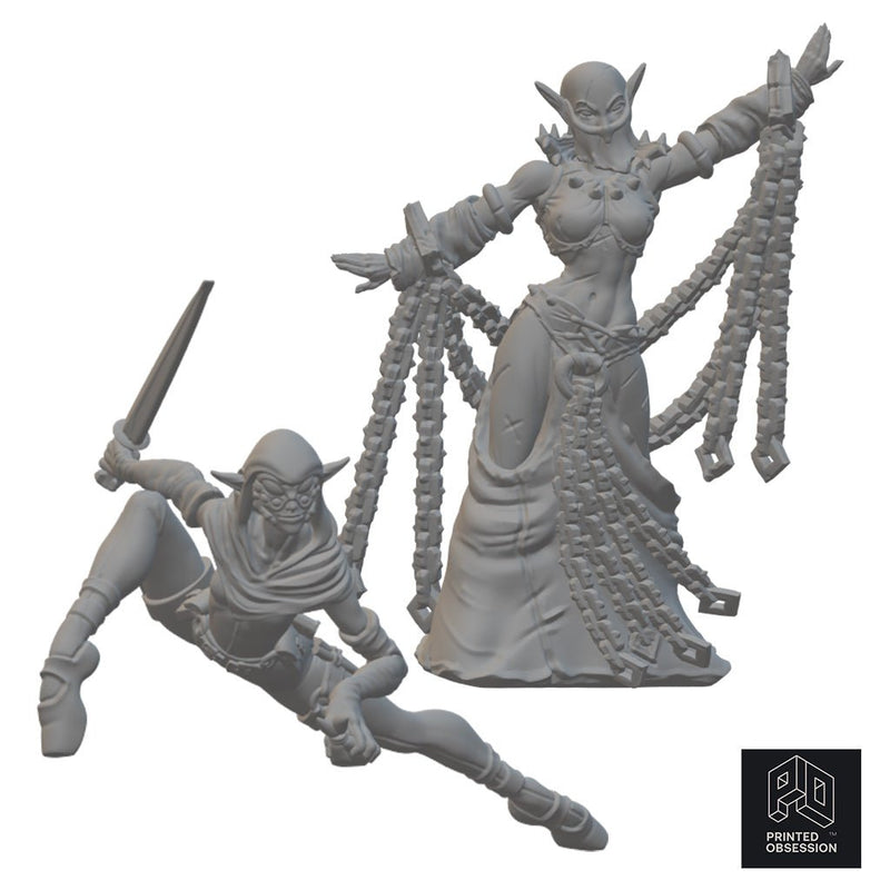 Aranea Webwalker and Drow Shadow Dancer | BeaMini Unpainted RPG Miniatures - Bea DnD Games