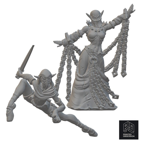Aranea Webwalker and Drow Shadow Dancer | BeaMini Unpainted RPG Miniatures - Bea DnD Games