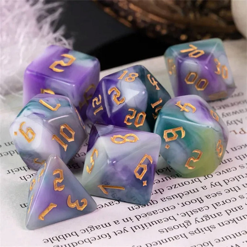 Arcane Dreams - 7 Piece Polyhedral Dice Set + Dice Bag - Bea DnD Games