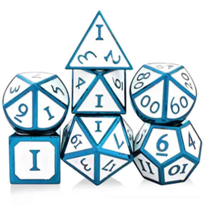 Arcane Shield 7 Piece Metal Polyhedral Dice Set & Dice Case - Bea DnD Games