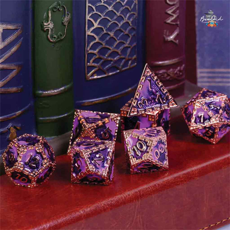 Archmages Mantle 7 Piece Metal Polyhedral Dice Set & Dice Case - Bea DnD Games