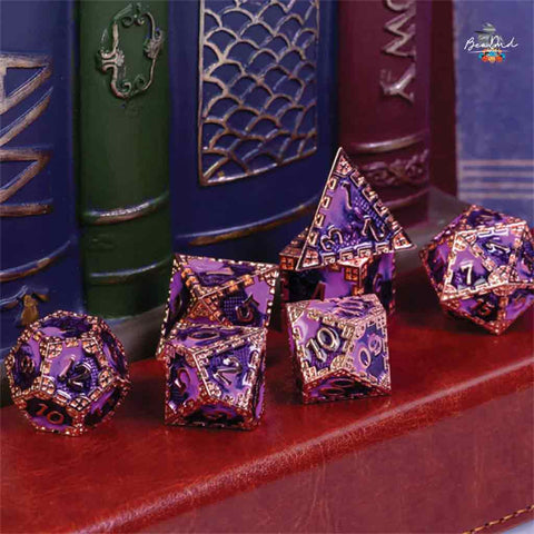 Archmages Mantle 7 Piece Metal Polyhedral Dice Set & Dice Case - Bea DnD Games